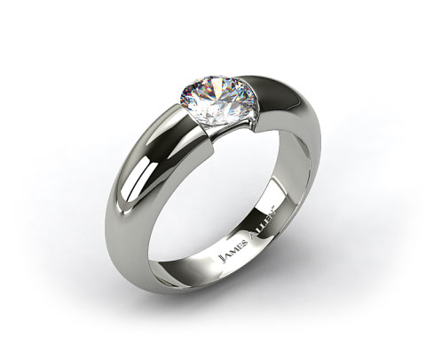 14k White Gold Round Brilliant Bar Set Diamond Solitaire Setting